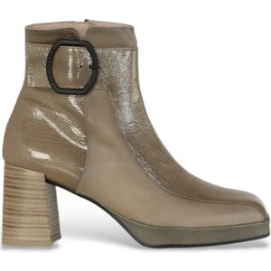 Hispanitasvoor vrouwen. HI232294 Leren enkellaarsjes met vierkante teen taupe (39), Leer, 3 tot 5 cm, Ritssluiting, Casual