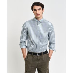 Gantvoor mannen. 3240168 Regular Fit groen gestreept popeline overhemd (XXL), Casual, Katoen, Lange mouwen