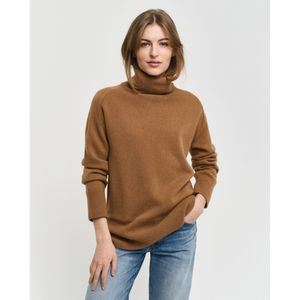 Gantvoor vrouwen. 4805269 Bruine visgraattrui met zwanenhalsdetail (S), Casual, Wol, Klassiek