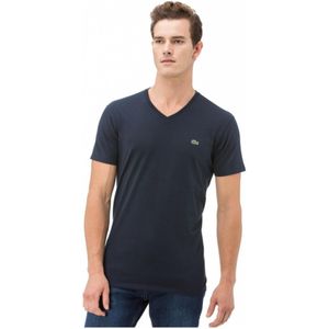 Lacostevoor mannen. TH2036_031 Zwart V-hals t-shirt (S), Casual, Katoen, Korte mouwen