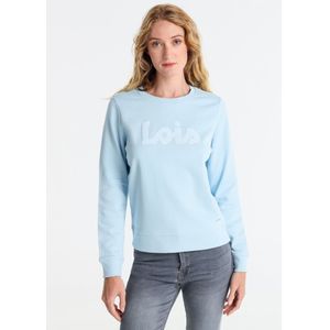 Lois Jeansvoor vrouwen. 464472426 Basic sweatshirt met pofopdruk en logo blauw (XS), Casual, Katoen, Lange mouwen