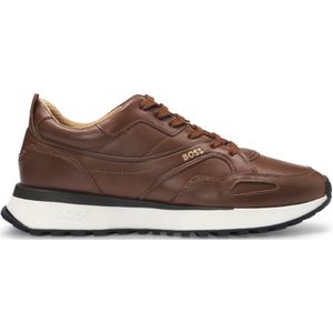 BOSSvoor mannen. 50536486 Op hardloopschoenen geïnspireerde schoenen met bruin gepolijst leren bovenwerk (44), Leer, Plat, Veters, Casual