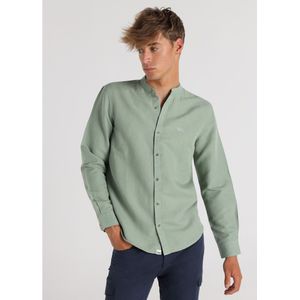 Victorio & Lucchino, V&Lvoor mannen. 640277182 Overhemd Lange mouw linnenmix stof groen mao kraag (S), Casual, Vlas, Lange mouwen