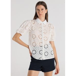 Victorio & Lucchino, V&Lvoor vrouwen. 330338127 Blouse korte mouw wit gestanst (S), Casual, Katoen, Korte mouwen