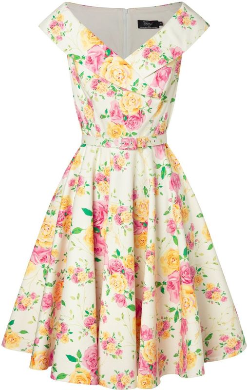 Blauw jurkje - Vintage Diva - Roze/Geel/Multicolour - Maat M