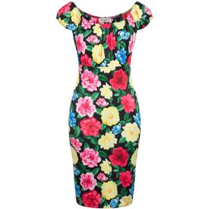 Strakke jurk - Vintage Chic for Topvintage - Zwart/Multicolour - Maat 18