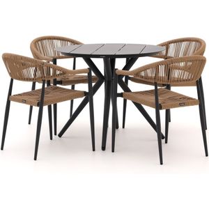 Manifesto Belpasso/Sora ø 90cm dining tuinset 5-delig stapelbaar , Grijs - Antraciet,Taupe - Naturel - Bruin ,  Aluminium  , 90cm