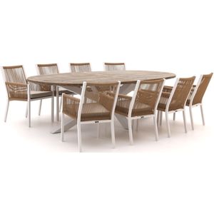 Manifesto Rivola/ROUGH-Y Ellips 280cm dining tuinset 9-delig , Old Teak Greywash,Taupe - Naturel - Bruin,Wit - Ecru ,  Rope  , 280cm