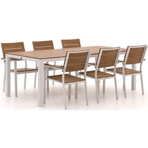 Bellagio Fidenza 220cm dining tuinset 7-delig stapelbaar , Natural Teak,Wit - Ecru ,  Aluminium/Polywood  ,