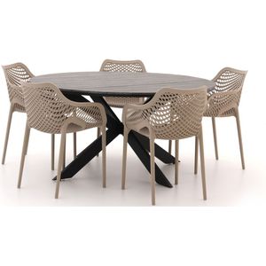 Forza Ripi/Fidenza ø149cm dining tuinset 6-delig stapelbaar , Taupe - Naturel - Bruin,Zwart ,  Kunststof  , 150cm