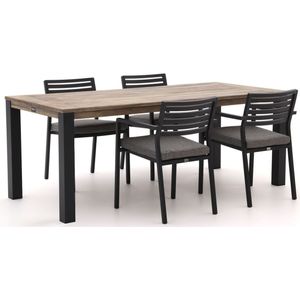 Bellagio Rumo/ROUGH-S 160cm dining tuinset 5-delig stapelbaar , Grijs - Antraciet,Old Teak Greywash ,  Aluminium  ,