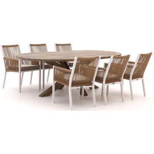 Manifesto Rivola/ROUGH-Y Ellips 240cm dining tuinset 7-delig , Old Teak Greywash,Taupe - Naturel - Bruin,Wit - Ecru ,  Rope  , 240cm