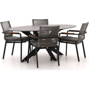 Bellagio Marudo/Furato ellips 200cm dining tuinset 5-delig stapelbaar , Grijs - Antraciet,Zwart ,  Aluminium  ,