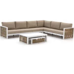 Bellagio Cadora hoek loungeset 4-delig rechts , Old Teak Greywash,Taupe - Naturel - Bruin,Wit - Ecru ,  Aluminium  , 327x252cm