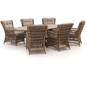 Intenso Milano/ROUGH-Y Ellips 240cm lounge-dining tuinset 7-delig , Grijs - Antraciet,Taupe - Naturel - Bruin ,  Wicker  , 240x120cm