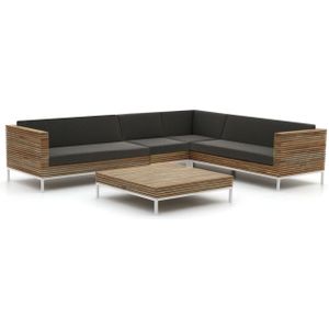 ROUGH-D hoek loungeset 5-delig , Old Teak Greywash,Zwart ,  Hout  , 320x250cm