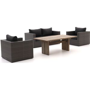 Forza Barolo/ROUGH-L 160cm dining loungeset 4-delig , Grijs - Antraciet,Natural Teak,Zwart ,  Wicker  , 160cm