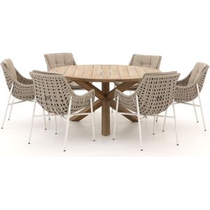 Manifesto Novara/ROUGH-Y ø150cm dining tuinset 7-delig , Old Teak Greywash,Taupe - Naturel - Bruin ,  Wicker  , 150cm