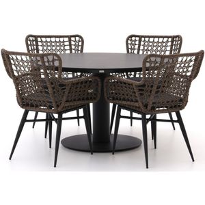 Intenso Busso/La Fonte ø 120cm dining tuinset 5-delig , Grijs - Antraciet,Taupe - Naturel - Bruin ,  Wicker  , 120cm