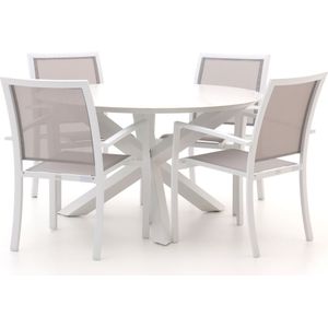 Bellagio Anzio/Lodola ø130cm dining tuinset 5-delig stapelbaar , Wit - Ecru ,  Aluminium  , 130cm