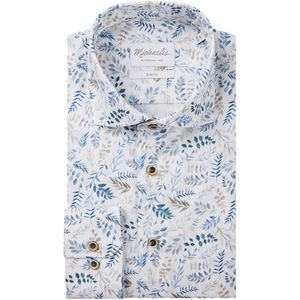 Michaelis slim fit heren overhemd, popeline, wit met lichtblauw dessin