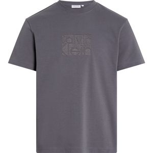 Calvin Klein Embroidered Block Logo T-shirt, heren T-shirt korte mouw O-hals, grijs -  Maat: S