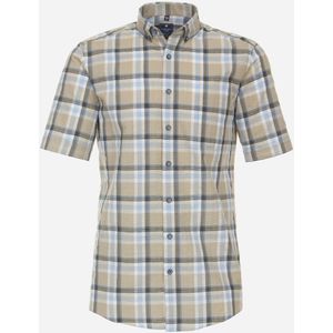 3 voor 99 | Redmond comfort fit overhemd, korte mouw, popeline, beige geruit 43/44
