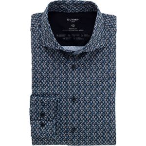 OLYMP Luxor 24/7 modern fit overhemd, mouwlengte 7, tricot, marineblauw dessin