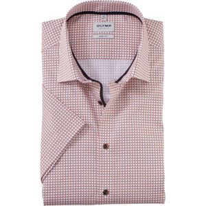 OLYMP Level 5 body fit overhemd, korte mouw, twill, oranje dessin
