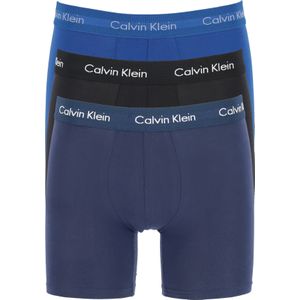 Calvin Klein Cotton Stretch boxer brief (3-pack), heren boxers extra lang, zwart, blauw en kobalt - Maat: M