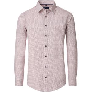 CASA MODA Sport comfort fit overhemd, popeline, wit met beige en rood dessin