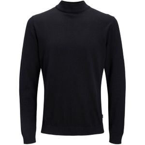 JACK & JONES Basic knit mock neck slim fit, heren pullover katoen met turtleneck, zwart