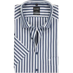 OLYMP Luxor modern fit overhemd, korte mouw, marine blauw met wit gestreept 41