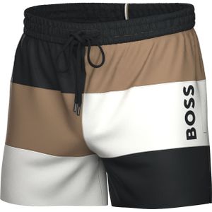 HUGO BOSS Court swim shorts, heren zwembroek, zwart, beige en wit gestreept -  Maat: M