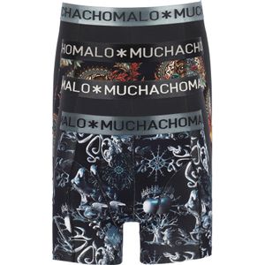 Muchachomalo heren boxershorts (4-pack), heren boxers normale lengte, Free As A Bird Explore , print met zwart en grijs -  Maat: S