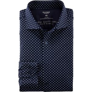 OLYMP 24/7 Level 5 body fit overhemd, tricot, marineblauw dessin