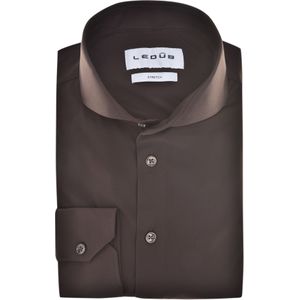 Ledub slim fit overhemd, popeline, donkerbruin
