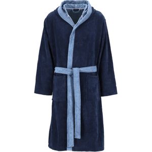 SCHIESSER heren badjas, ultralicht velours met capuchon, blauw met lichtblauw -  Maat: XXL