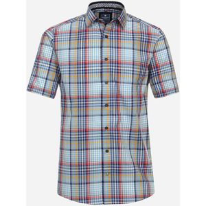 3 voor 99 | Redmond modern fit overhemd, korte mouw, popeline, blauw geruit 45/46