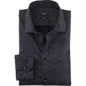 OLYMP No. 6 Six super slim fit overhemd, popeline, zwart dessin 42