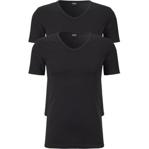 HUGO BOSS Modern stretch T-shirts slim fit (2-pack), heren T-shirts V-hals, zwart -  Maat: S