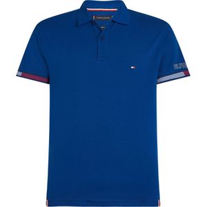 Tommy Hilfiger Flag Cuff Slim Polo, heren poloshirt, donker kobaltblauw