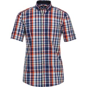 3 voor 99 | Redmond modern fit overhemd, korte mouw, popeline, rood, wit, blauw geruit