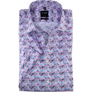 OLYMP Luxor modern fit overhemd, korte mouw, popeline, fuchsia dessin
