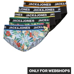 JACK & JONES Jacpink flower briefs (5-pack), heren slips, zwart en lichtblauw -  Maat: XL