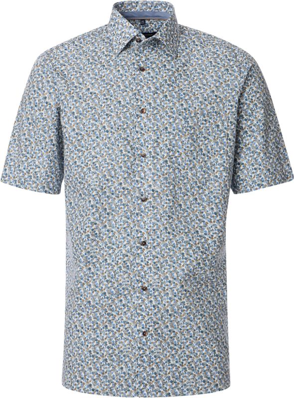 CASA MODA - Comfort Fit - Overhemd - Blauw Dessin - Korte Mouw - Popeline