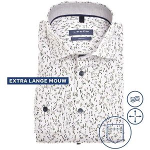 Ledub modern fit overhemd, mouwlengte 7, middengroen met wit dessin 46