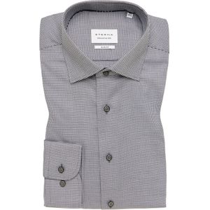 ETERNA - Slim Fit Overhemd - Antraciet Grijs - Structuur - Mini Dessin