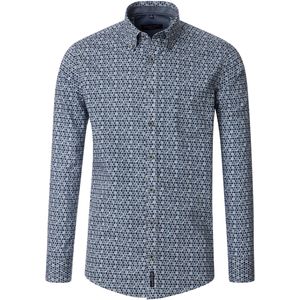 CASA MODA - Sport Casual Fit Overhemd - Blauw met Groen Dessin - Strijkvriendelijk - Mouwlengte 72 cm