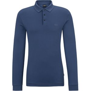 BOSS Pado regular fit polo lange mouw, jersey, blauw -  Maat: 3XL